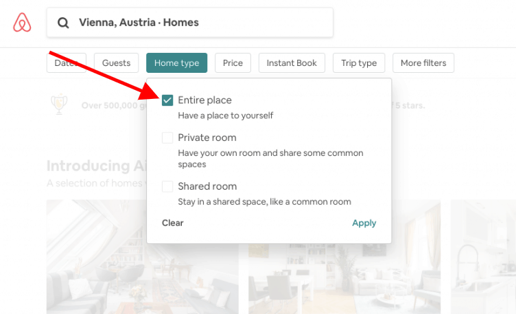 Airbnb vs. hotel - Entire place filter - The Wherever Writer