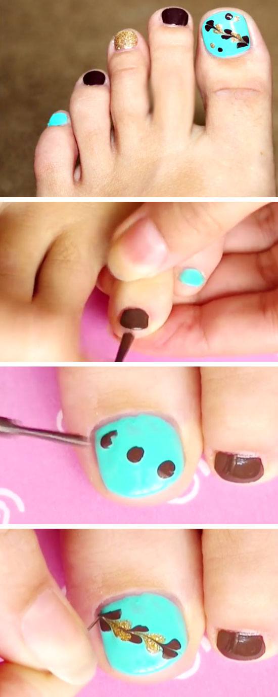 Aqua Marbling with Gold | 18 DIY Toe Nail Designs for Summer Beach | Easy Toenail Art Designs for Beginners