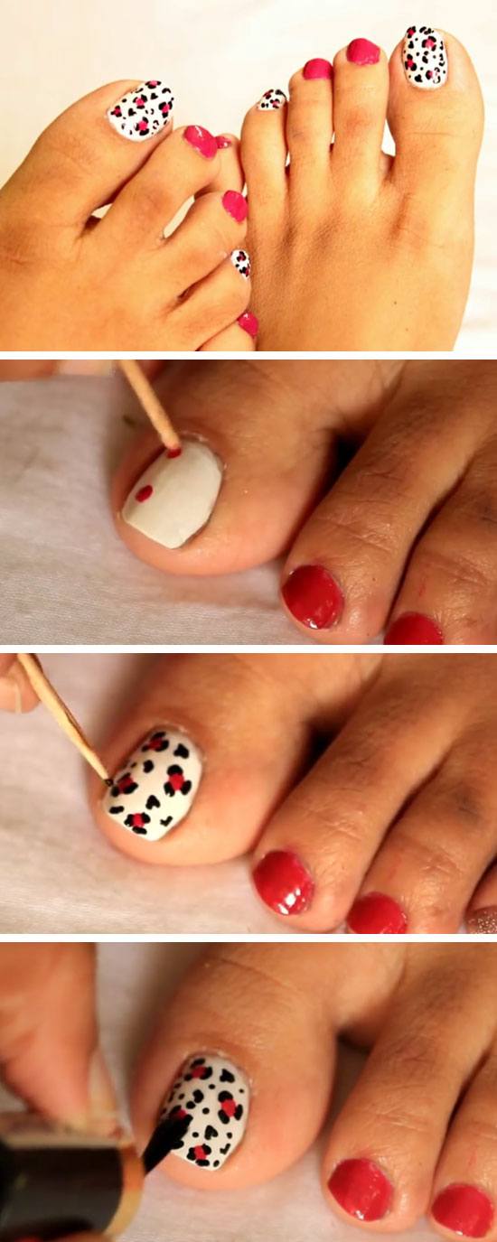 Black, White n Red Design | 18 DIY Toe Nail Designs for Summer Beach | Easy Toenail Art Designs for Beginners