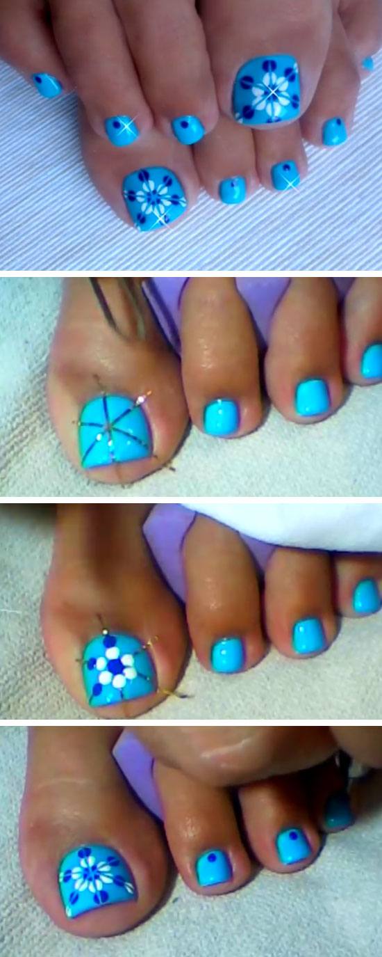 Blue Floral Nail Design | 18 DIY Toe Nail Designs for Summer Beach | Easy Toenail Art Designs for Beginners