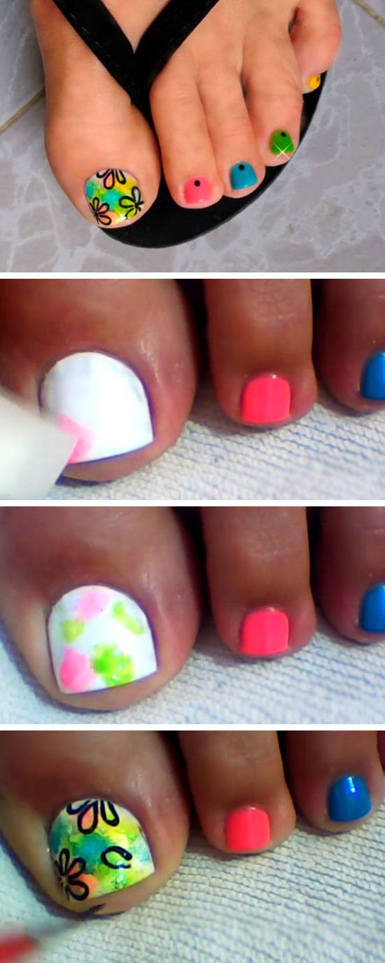 Multicolored and Flowers | 18 DIY Toe Nail Designs for Summer Beach | Easy Toenail Art Designs for Beginners