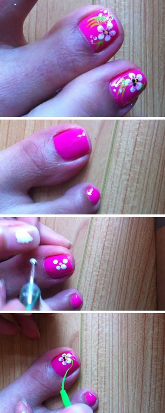 Pink and White Flowers | 18 DIY Toe Nail Designs for Summer Beach | Easy Toenail Art Designs for Beginners
