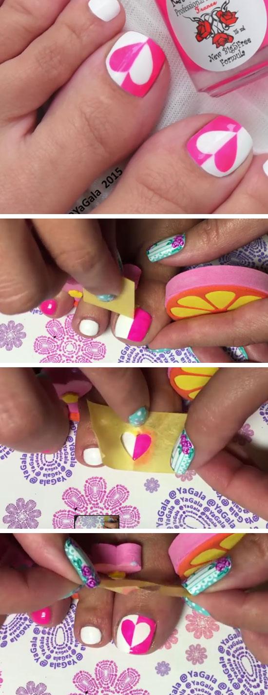 Pink n White Love Hearts | 18 DIY Toe Nail Designs for Summer Beach | Easy Toenail Art Designs for Beginners