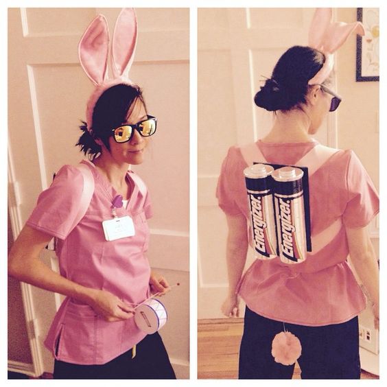 Pink Bunny Costume with Energizer Battery for Workplace Halloween Celebration